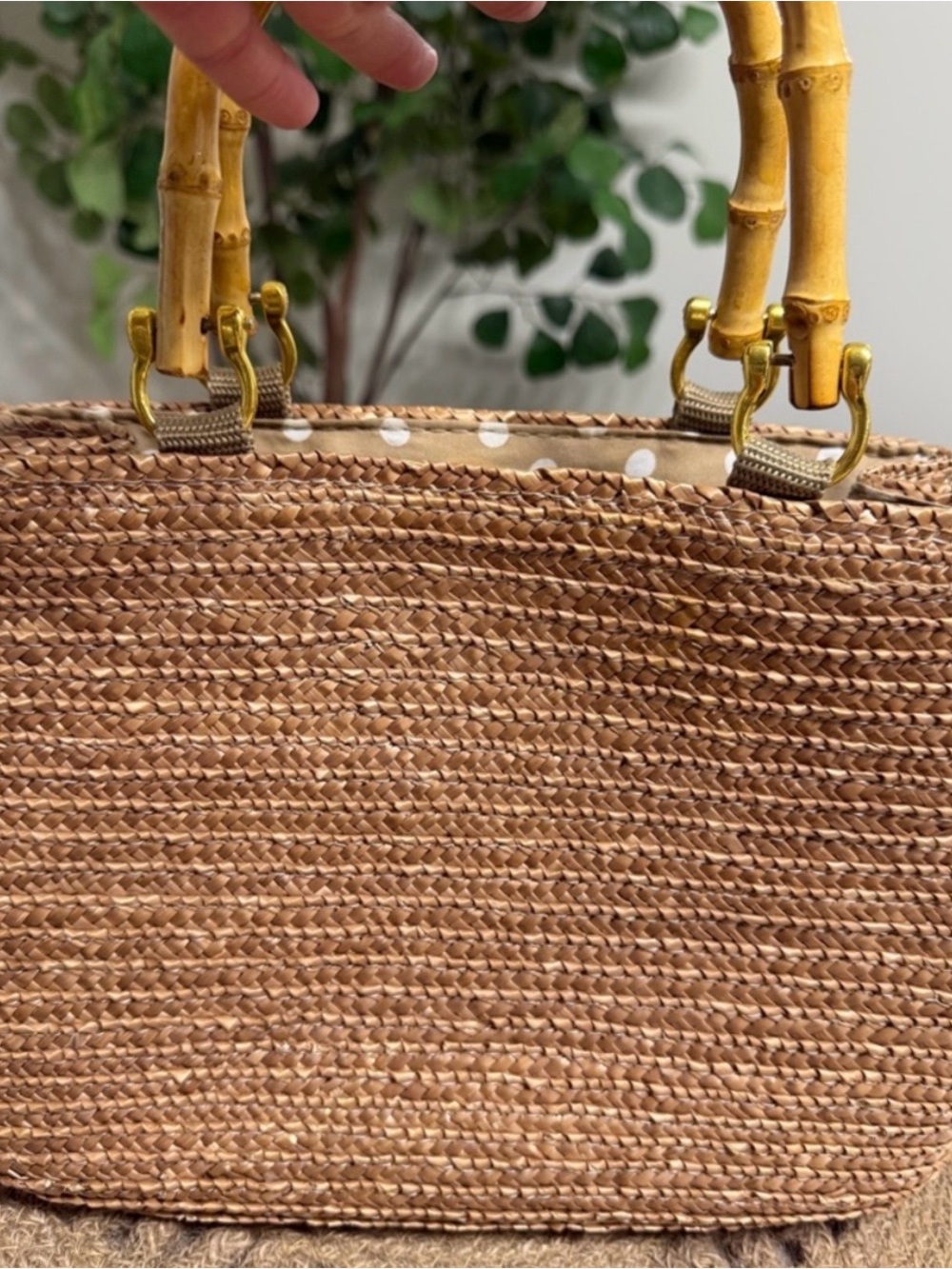 ,Croft & Barrow Handwoven Straw Tote Bag with Bamboo Handles - natural - Picture 5 of 7